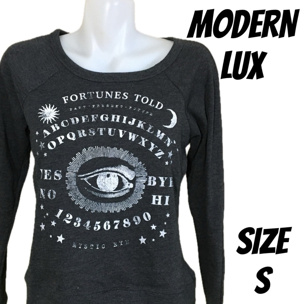 NEW MODERN LUX OUIJA FORTUNE’S TOLD SWEAT SHIRT CHARCOAL GREY SIZE S